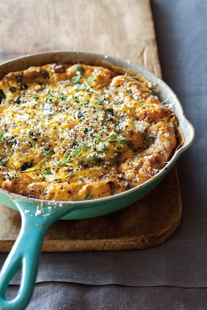 Frittata van paddestoel, geitenkaas en kruiden