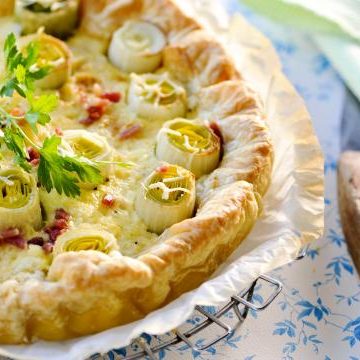 Quiche met spekjes en prei