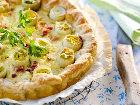 Quiche met spekjes en prei